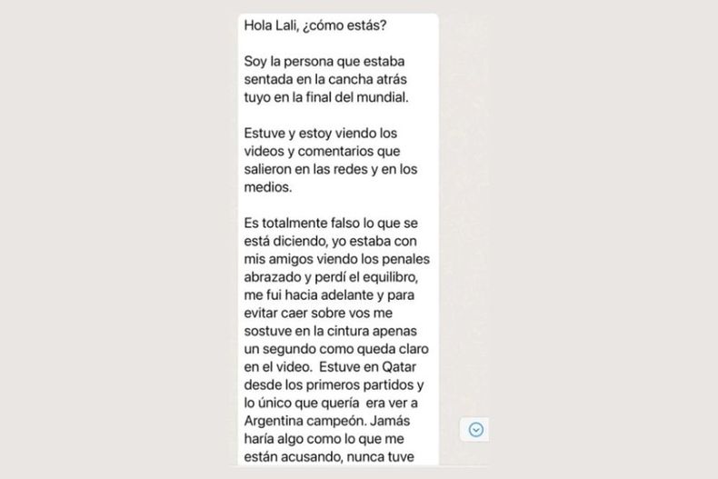 El hincha argentino acusado de acoso le escribió a Lali Espósito cuál