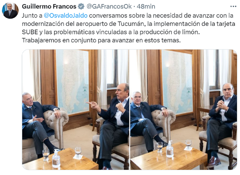 Guillermo Francos se reunió con Osvaldo Jaldo con el eje en el debate