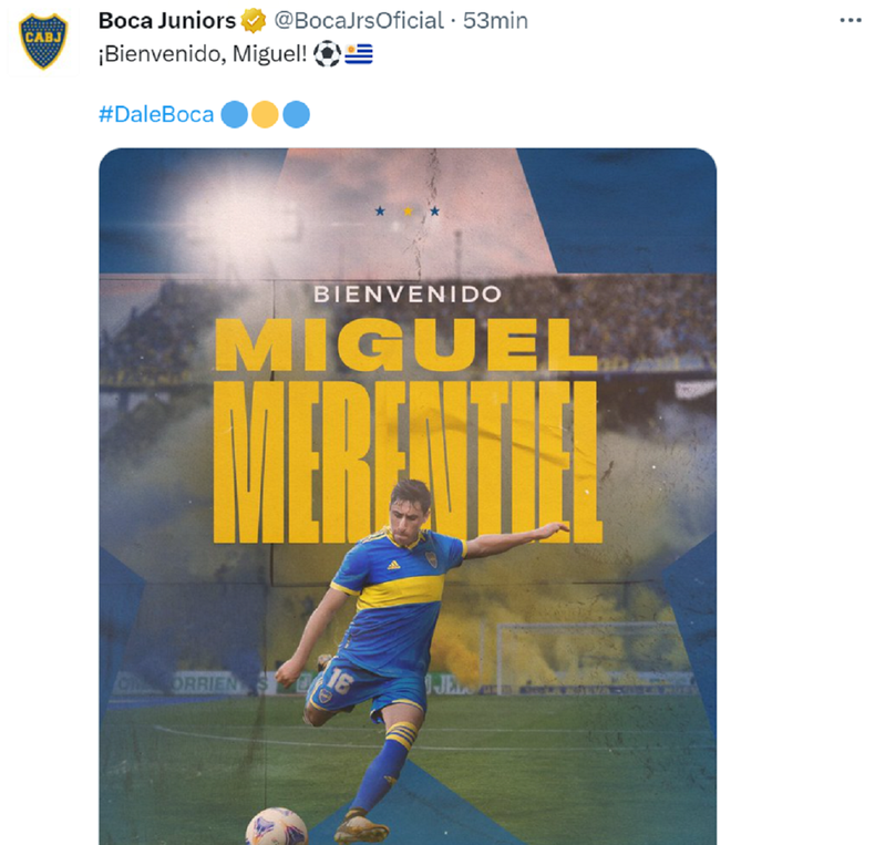 Boca oficializó la llegada de Miguel Merentiel como nuevo refuerzo del