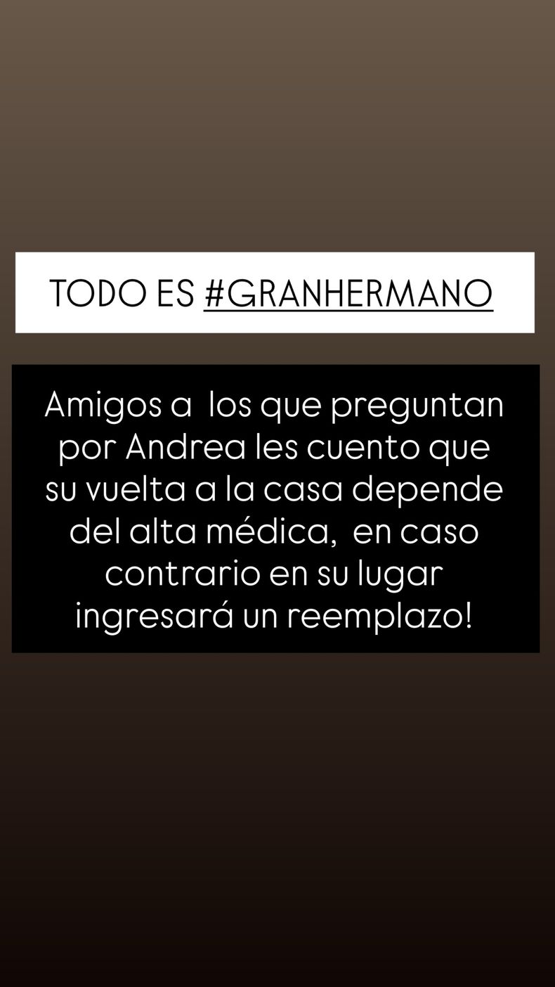 El conductor de Gran Hermano publicó en su cuenta personal de Instagram un mensaje sobre el futuro de Andrea Del Boca en el programa.