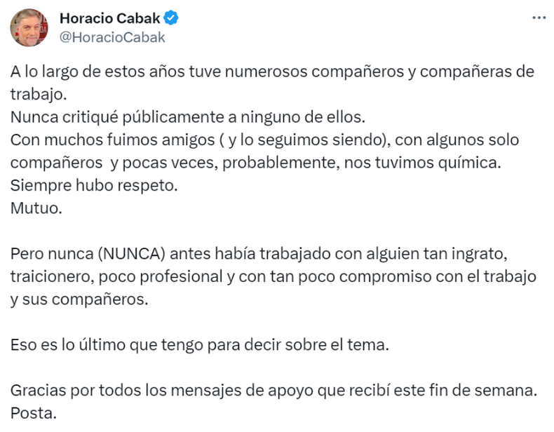 Horacio Cabak calificó a Sofía 