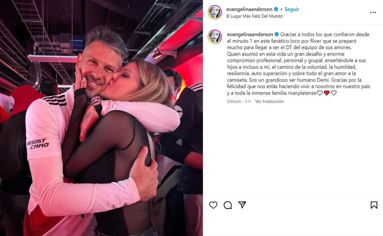 La publicación de Evangelina Anderson para Martín Demichelis.