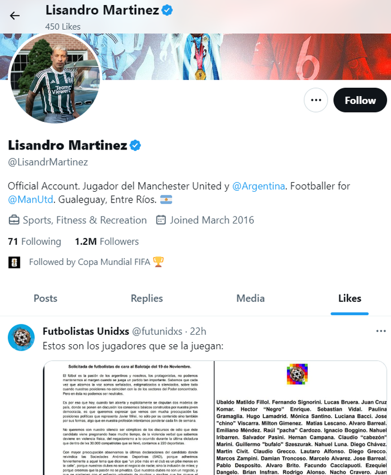 El respaldo de un jugador de la Selección argentina al comunicado en apoyo a la candidatura de Sergio Massa