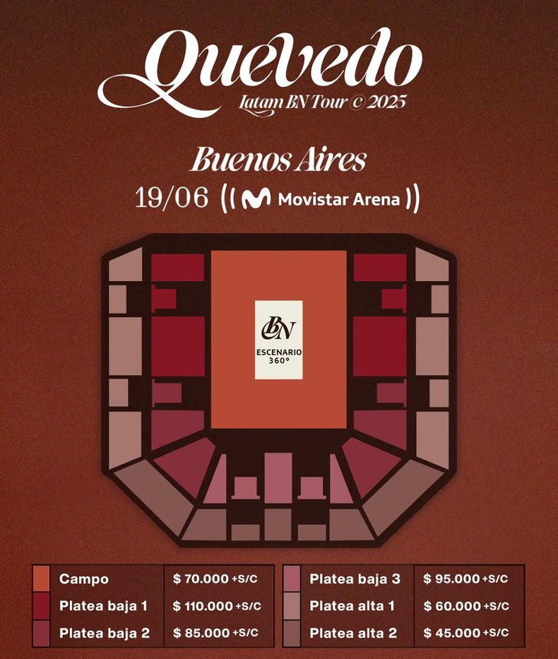 Así serán las ubicaciones del show de Quevedo en el Movistar Arena.