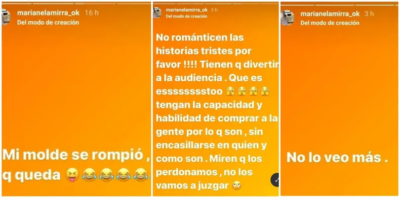 Las 3 historias que publicó Mirra.