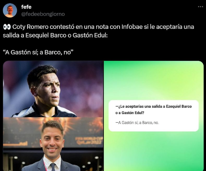 Coty Romero descart&oacute; a Esequiel Barco.