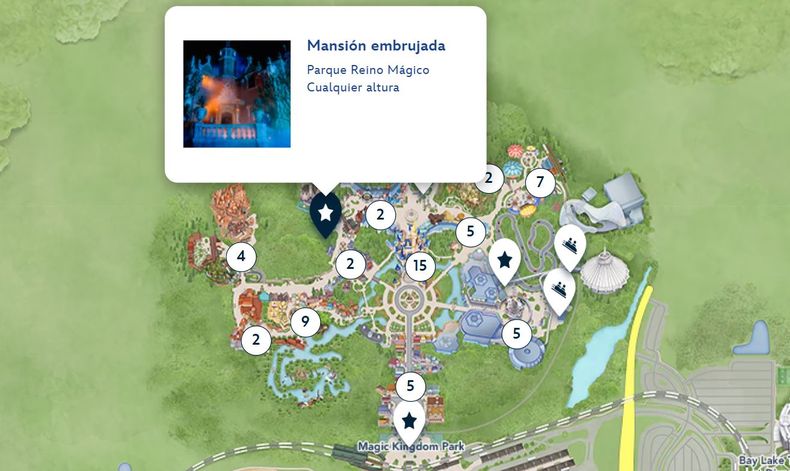 Mapa de las atracciones de Disney. 