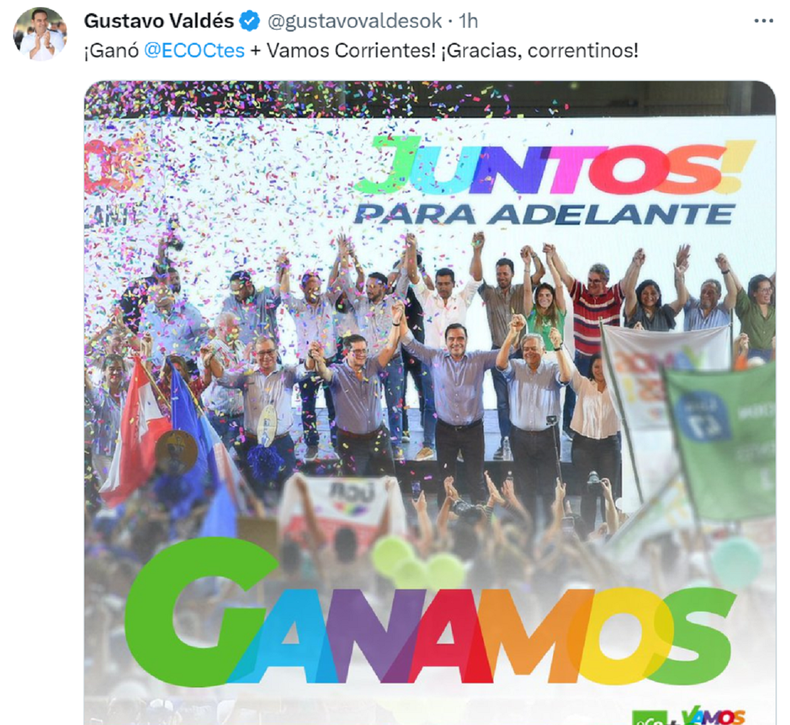 El tuit de Gustavo Valdés.