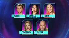 Nacho, Daniela, María, Constanza y Walter en la placa de nominados de Gran Hermano. Nacho, Daniela, María, Constanza y Walter en la placa de nominados de Gran Hermano.