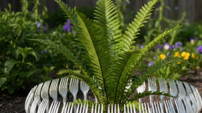 Tenedores de plástico clavados en la tierra: el truco casero para proteger las plantas del jardín de algunos animales.
