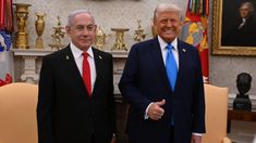 Donald Trump recibió a Benjamin Netanyahu en el Salón Oval. Donald Trump recibió a Benjamin Netanyahu en el Salón Oval.