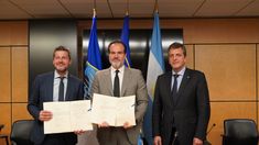 El ministro de Turismo, Matías Lammens, el titular del BID, Mauricio Claver-Carone, y el ministro de Economía, Sergio Massa. El ministro de Turismo, Matías Lammens, el titular del BID, Mauricio Claver-Carone, y el ministro de Economía, Sergio Massa.