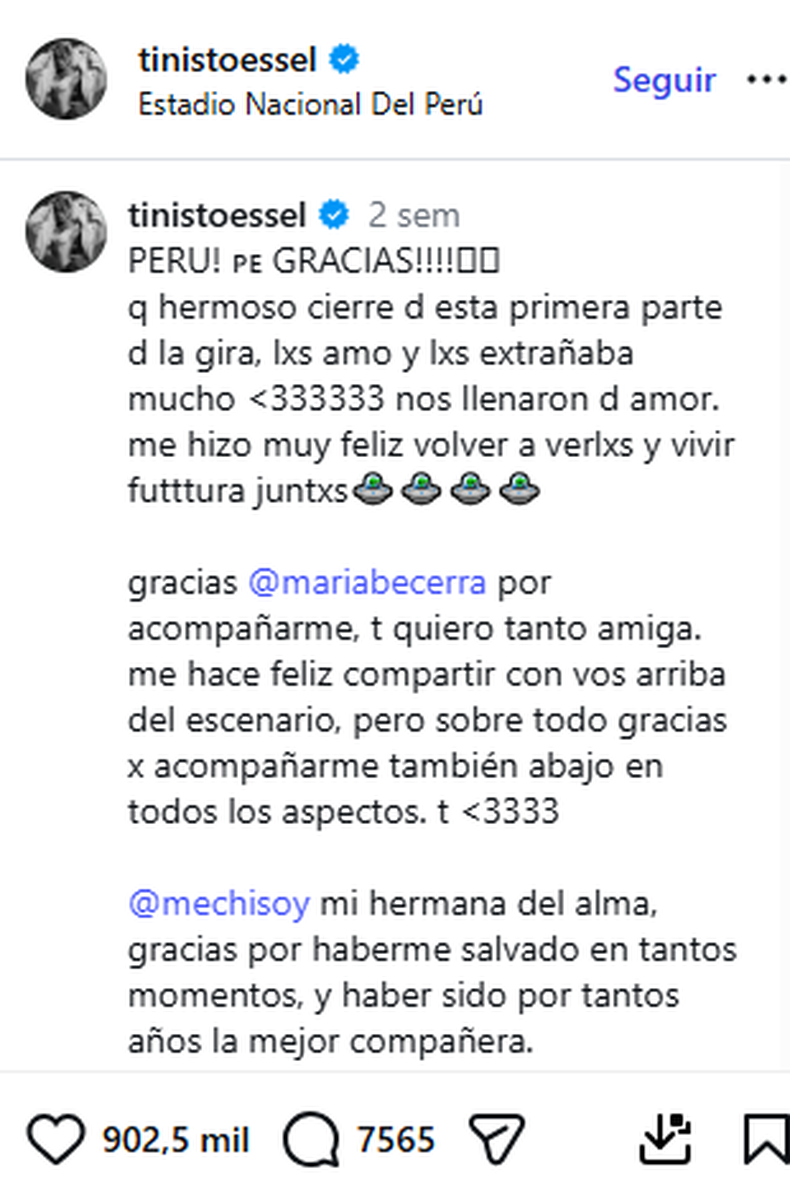 El cariñoso mensaje de agradecimiento de Tini Stoessel a María Becerra.