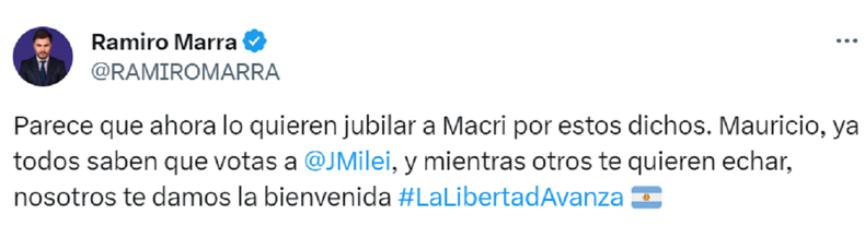 El tuit de Ramiro Marra.