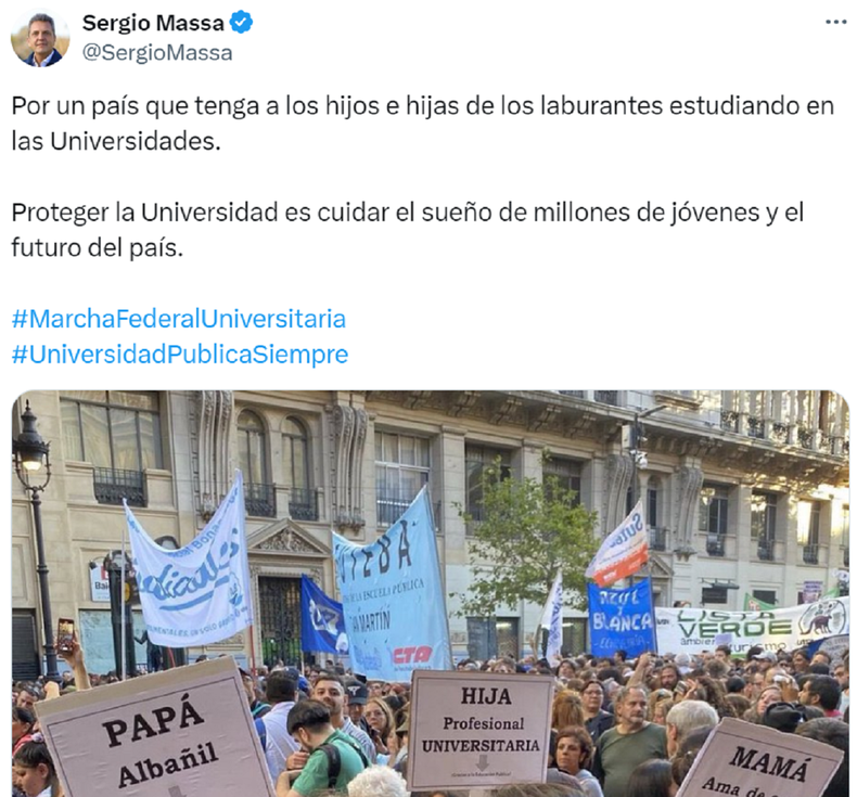 La publicación de Sergio Massa. La publicación de Sergio Massa.