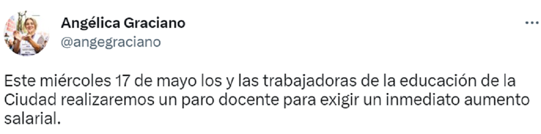 El tuit de Angélica Graciano.