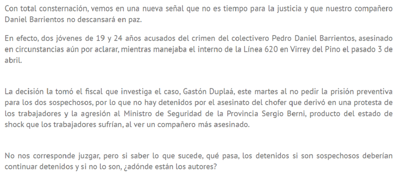 Comunicado de la UTA.