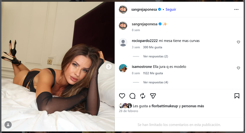 Los comentarios restringidos en una publicación con lencería de la marca.