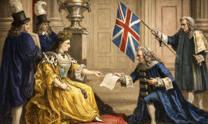 La Reina Ana aprobó el Acto de Union en 1707.