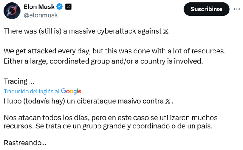 La publicación de Elon Musk.