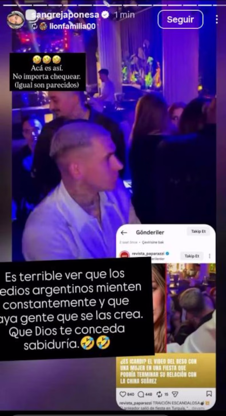 La historia de la China Suárez desmintiendo que el hombre del video sea Mauro Icardi.