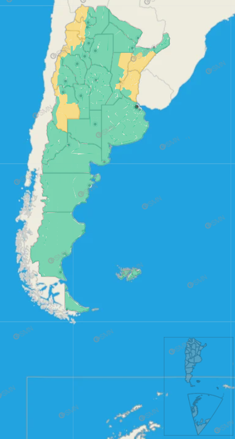 Diez provincias bajo alerta amarilla este domingo.