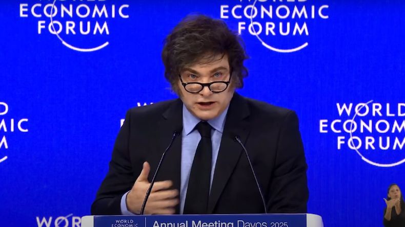 Javier Milei durante su discurso en Davos.