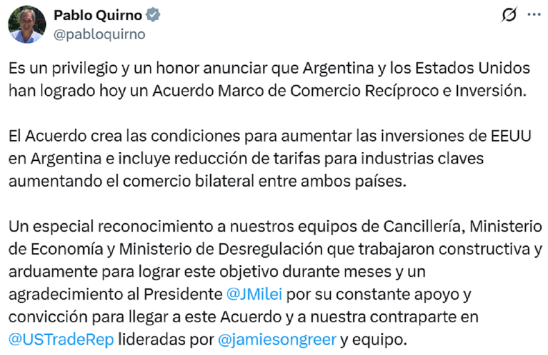 La publicación de Pablo Quirno.