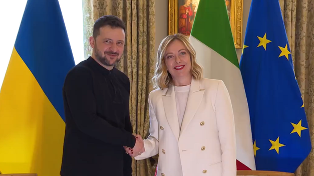 Volodimir Zelenski y Giorgia Meloni.