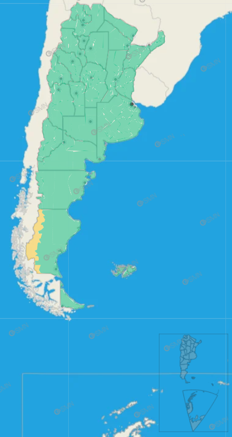 Alerta amarilla por nevadas en Santa Cruz.