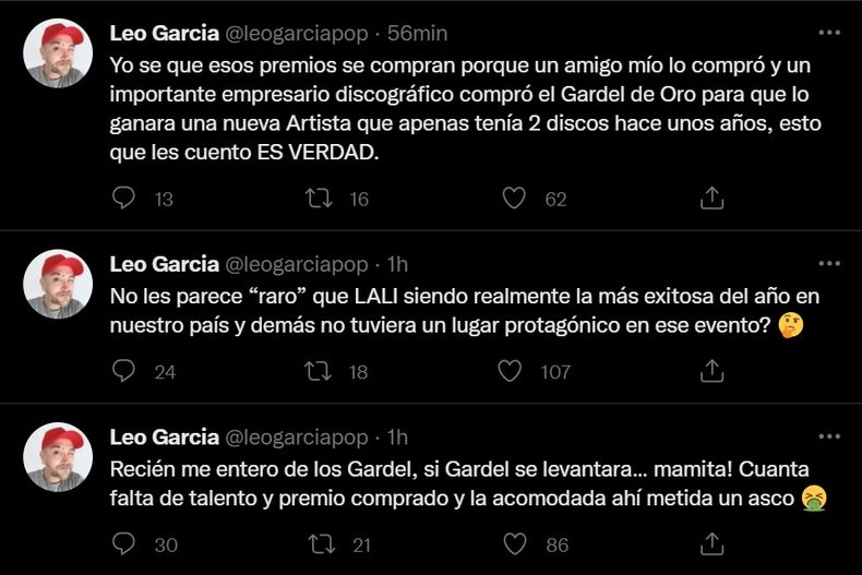 Los tres tweets del cantante.