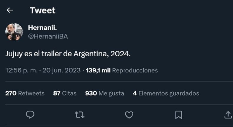 ¡¡PARA ESTO QUIEREN SER GOBIERNO!! El polémico tuit de un exfuncionario macrista: "Jujuy es el tráiler de Argentina, 2024"