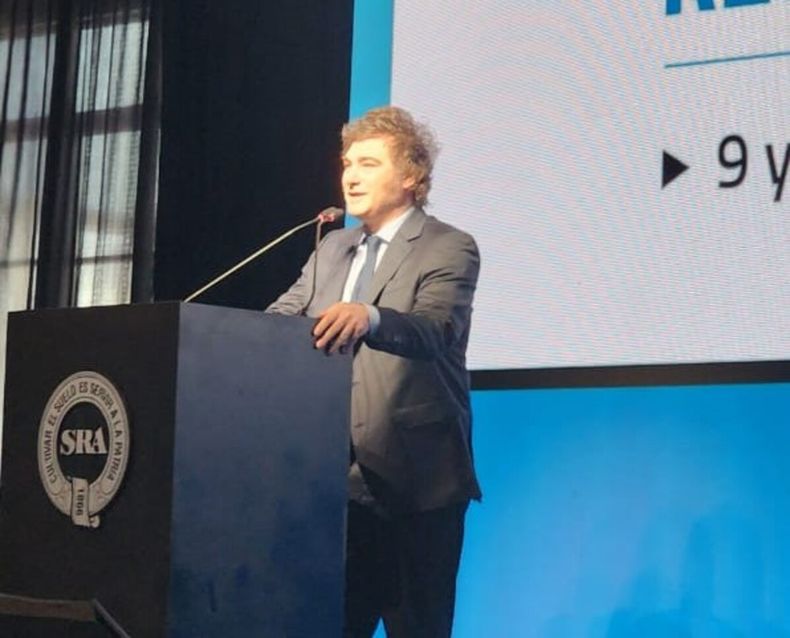 Milei durante su discurso en la Sociedad Rural Argentina.