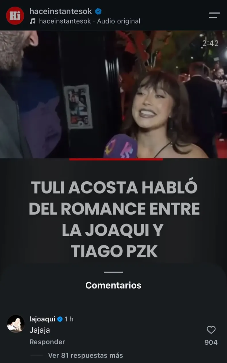 La reacción de La Joaqui a la entrevista donde Tuli Acosta defiende a Luck Ra.
