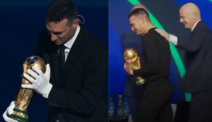 Scaloni subió al escenario mientras se conocían los horarios y sedes del Mundial 2026. Scaloni subió al escenario mientras se conocían los horarios y sedes del Mundial 2026.