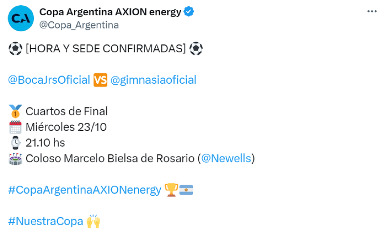 La publicaci&oacute;n de la organizaci&oacute;n de la Copa Argentina.