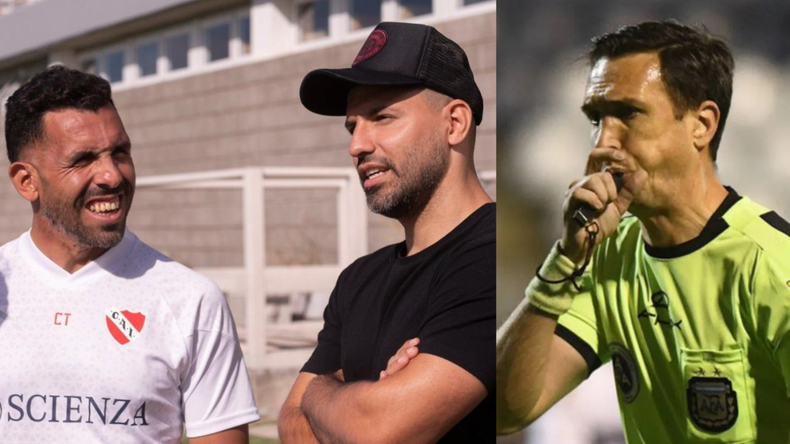 Carlos Tevez y Kun Agüero furiosos porl el arbitraje de Pablo Dóvalo en el partido de Independiente - Barracas