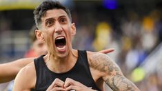 El grito emocionado de Di María tras el gol de penal. El grito emocionado de Di María tras el gol de penal.