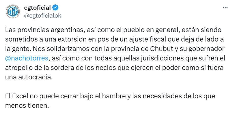 La CGT tomó posición por los gobernadores que enfrentan al presidente Javier Milei por la coparticipación y los subsidios al transporte.