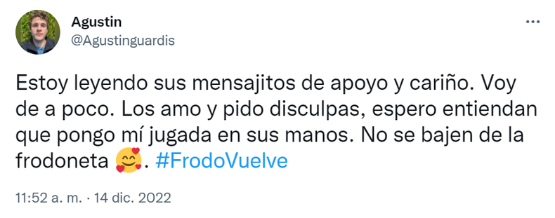 Agustín volvió a Twitter luego de su salida de la casa.