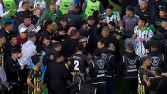Los jugadores armaron una auténtica batalla campal tras el final del partido. Los jugadores armaron una auténtica batalla campal tras el final del partido.