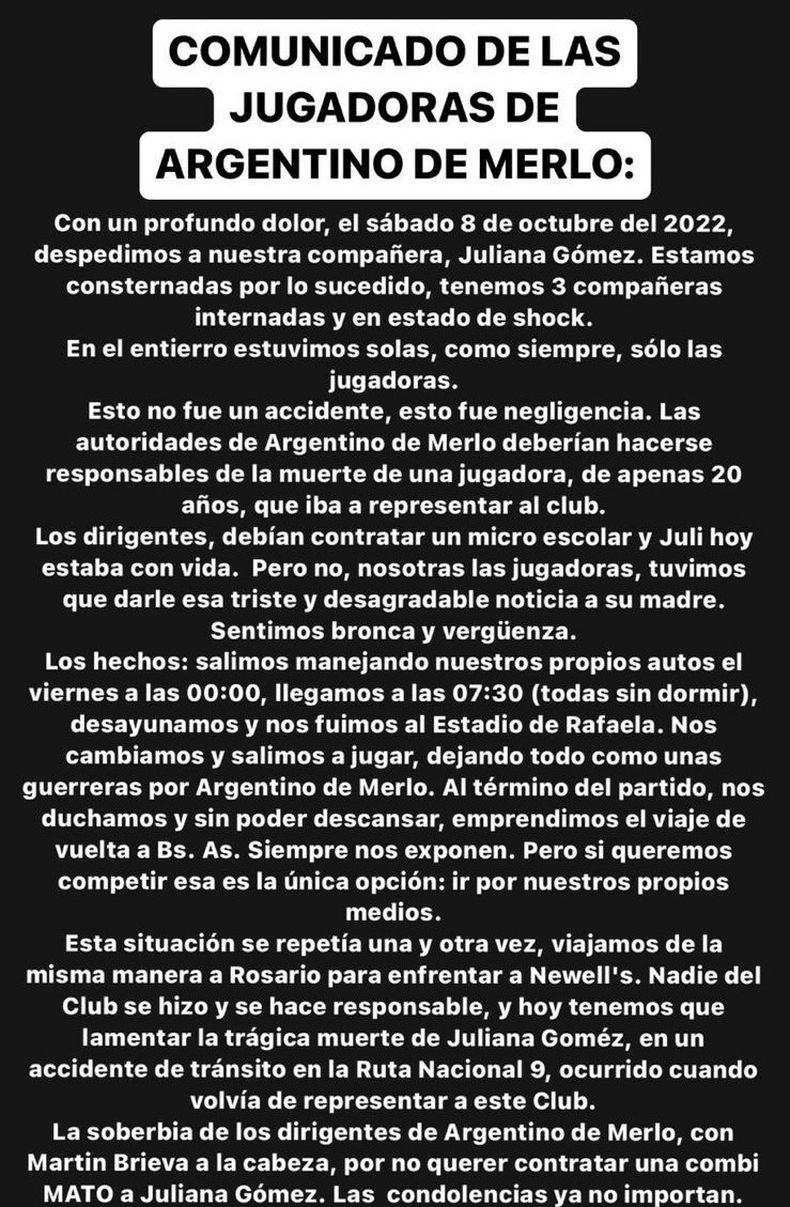 Este es el fuerte comunicado compartido por las futbolistas del club.