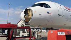 El Airbus A321 de Iberia sufrió severos daños en la trompa. El Airbus A321 de Iberia sufrió severos daños en la trompa.