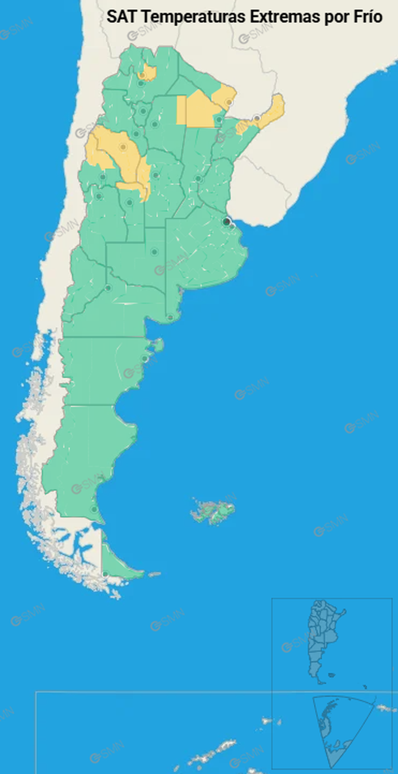 Diez provincias se encuentran bajo alerta por frío del Servicio Meteorológico Nacional (SMN).