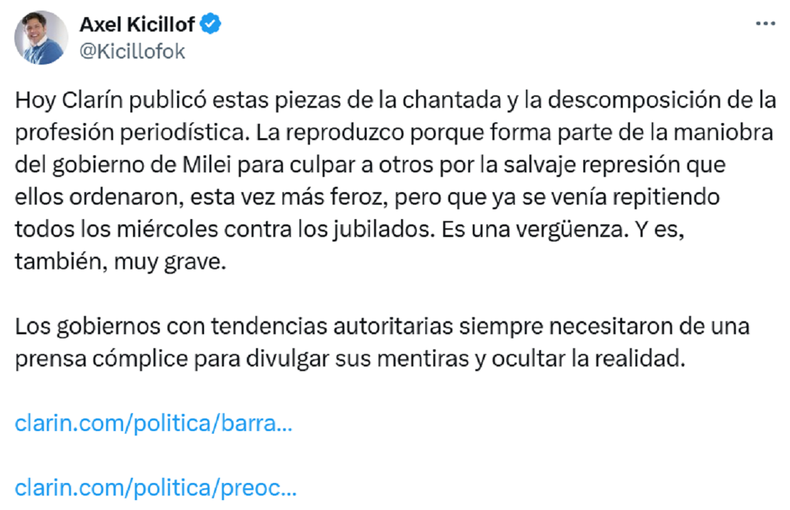 La publicación de Axel Kicillof.