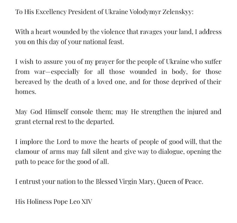 La carta del papa León XIV a Zelenski.