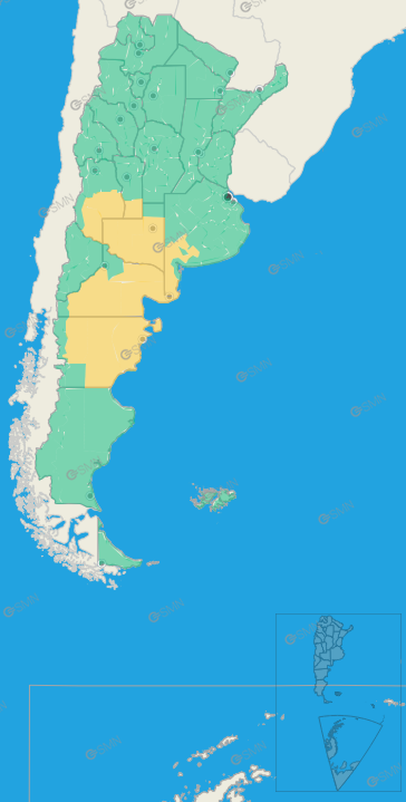 Seis provincias están bajo alerta por vientos y tormentas.