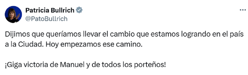 La publicaci&oacute;n de Patricia Bullrich.