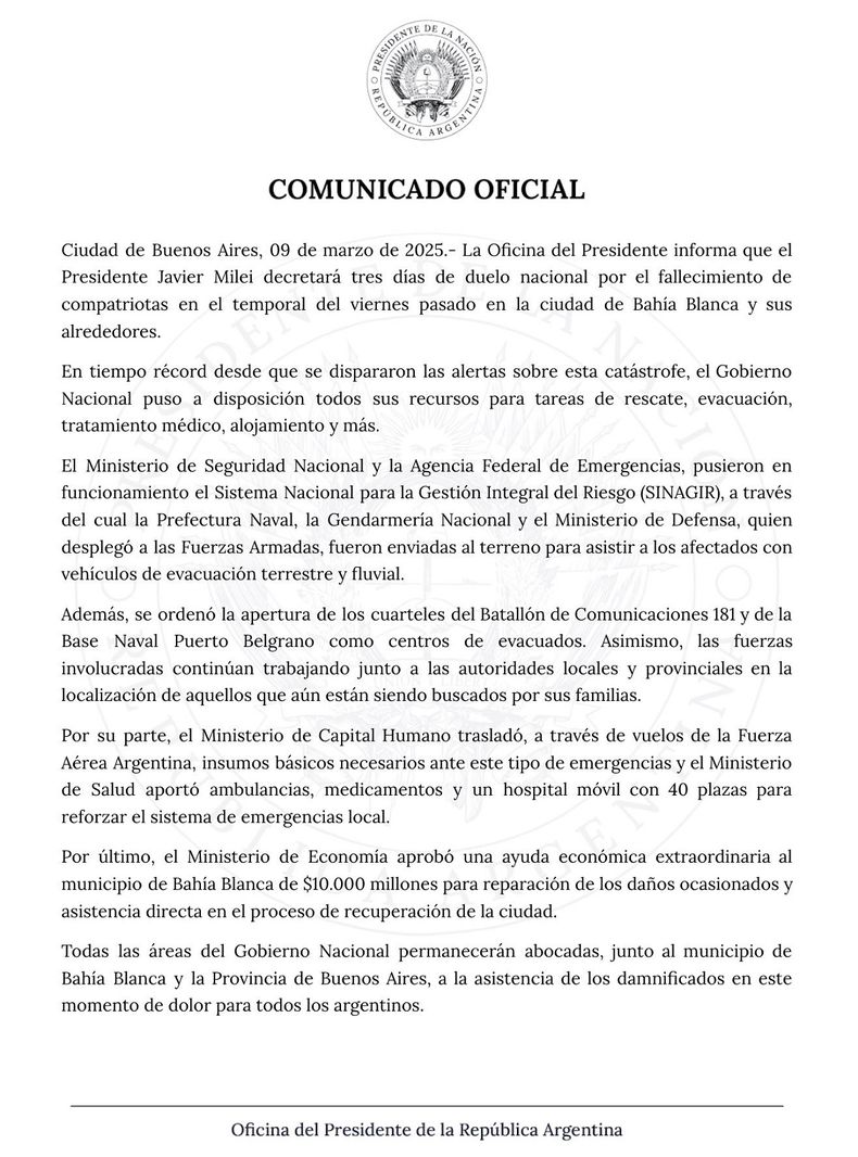 El comunicado de la Oficina del Presidente.