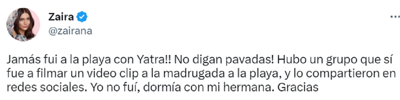 El tuit de Zaira Nara.